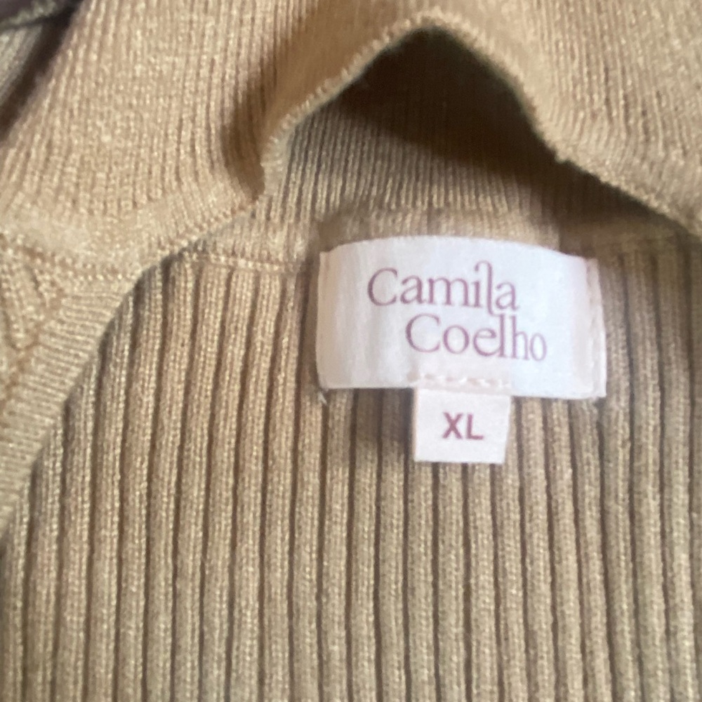 NWT Camila Coelho Roscoe Ribbed Turtleneck Sweater in Tan Size XL - Picture 3 of 7